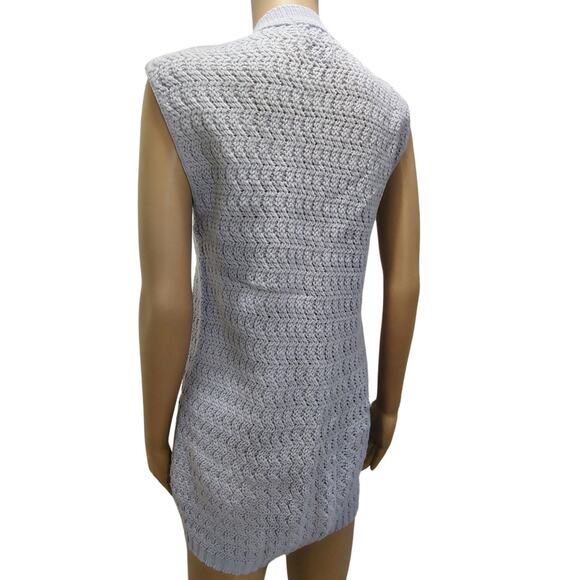 70s Gray Sweater Vest Acrylic Cardigan Button Up Boho Style College Point Size M - Picture 4 of 8